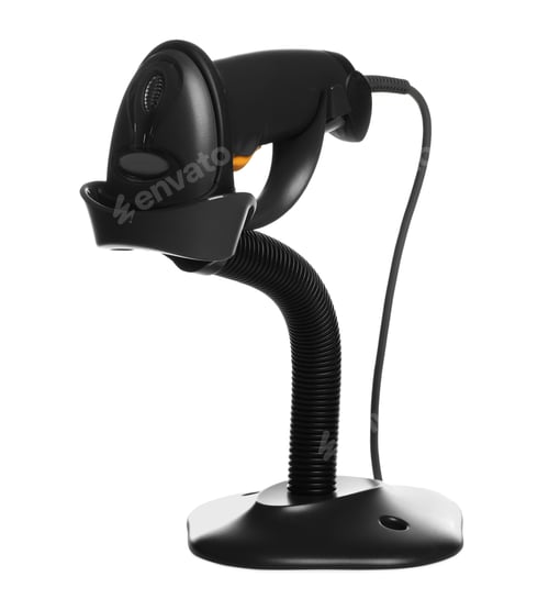 Preview: Stand with barcode scanner isolated on white