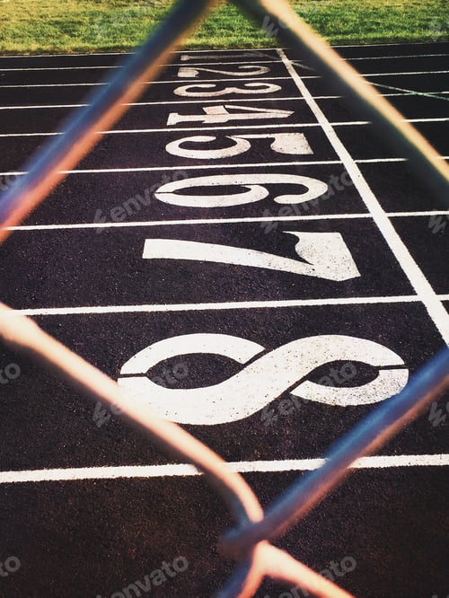 Preview: Race track and field starting numbers seen through the fence 1 2 3 4 5 6 7 8