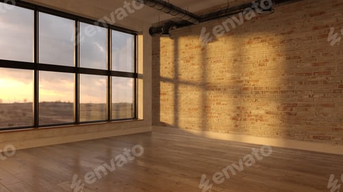 Preview: Interior empty room sunset 3D rendering