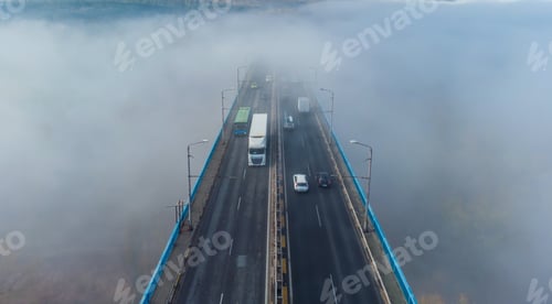 Preview: Aerial view of the Asparuhov bridge in the fog in the morning, Varna, Bulgaria