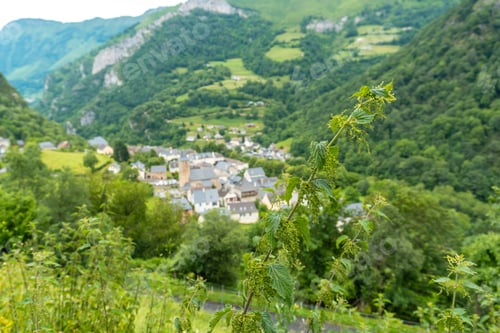Preview: Aerial view of the municipality of Borce in the French Pyrenees and its beautiful mountains