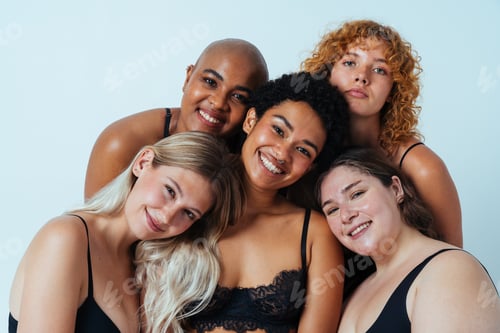 Preview: Multiethnic group of women wearing underwear with diverse kind of bodies