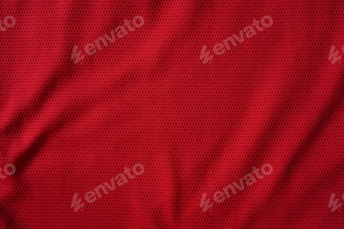 Preview: Close up of red football jersey sports clothing fabric texture.