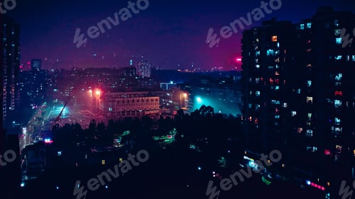 Preview: Stunning view of a modern city with glowing neon lights at night