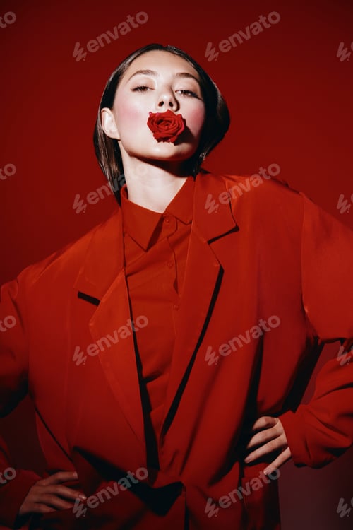 Preview: Silk and Darkness: An Elegant Gothic Lady with Red Lips in a Vintage Black Dress, Posing in a