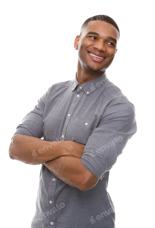 Preview: Handsome black man smiling with arms crossed
