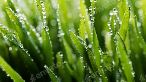 Preview: Wet spring green grass backround with dew lawn natural