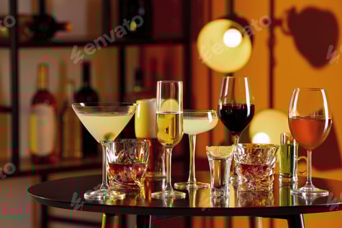 Preview: Different alcohol drinks on table in bar
