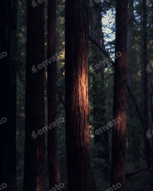 Preview: Vertical shot of a forest with a lot of trees in the evening