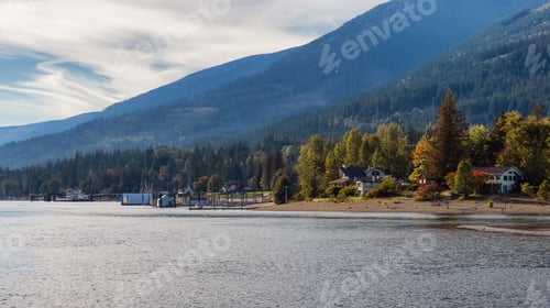 Preview: Scenic View of Kootenay River. Sunny Fall Season Day