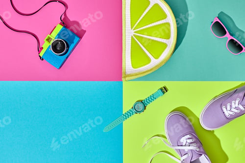 Preview: Fashion Summer Hipster Set. Film Camera.Design Art