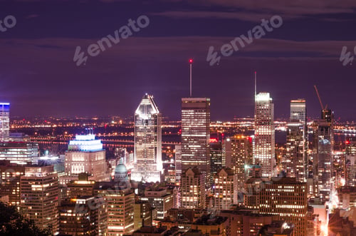 Preview: Night view of Montreal downtown from mount Royal