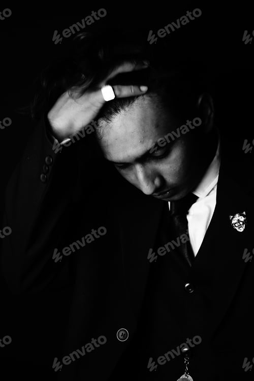 Preview: Grayscale portrait of a south Asian handsome man with an elegant outfit