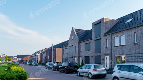 Preview: Dutch Suburban area with modern family houses, newly build moder