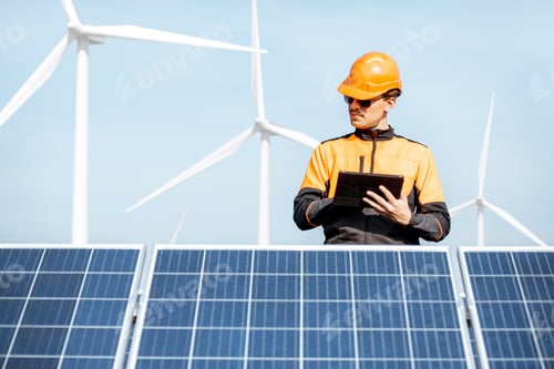 Preview: Engineer servicing solar panel on electric plant