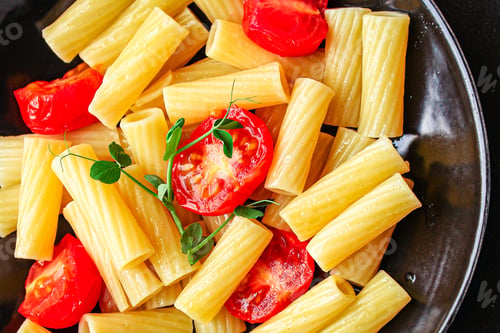Preview: Pasta Tomatoes Ready To Eat Healthy Food Tortiglioni And Tomato Sauce (Italian Main Course