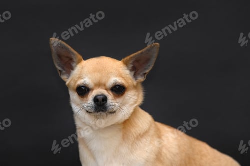 Preview: Closeup portrait of a cute tiny Chihuahua dog isolated on a dark background