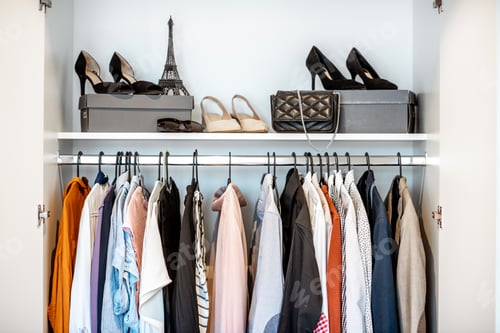 Preview: Clothing Rack With Shoes and Handbag on Shelf