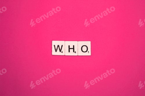 Preview: Who - scrabble letters word on a pink background