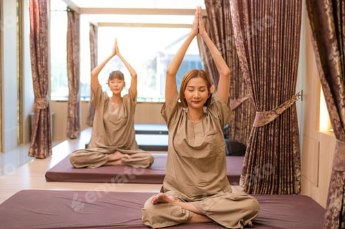 Preview: Relax asian beautiful woman enjoy yoga.