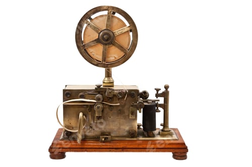 Preview: Closeup of a Telegraph machine with a white background