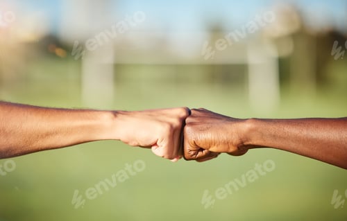 Preview: Fist bump, closeup and diversity meeting, team support and partnership outdoors. Hands of friends g