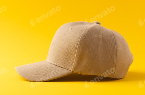 Preview: Cream baseball cap and copy space on yellow background