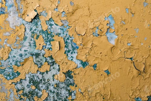 Preview: cracked yellow paint on blue concrete wall