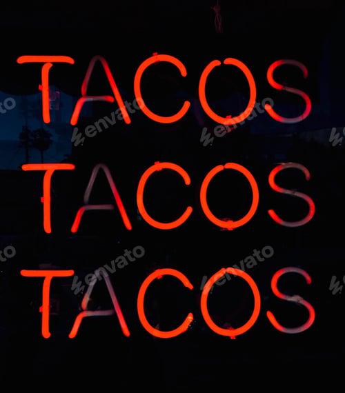 Preview: Everybody loves tacos, tacos, tacos!! Neon tacos stand sign.