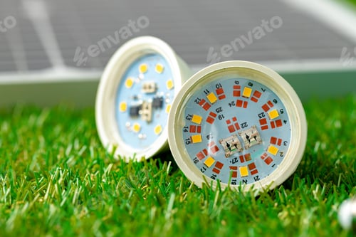 Preview: Energy efficient light bulb lying on grass
