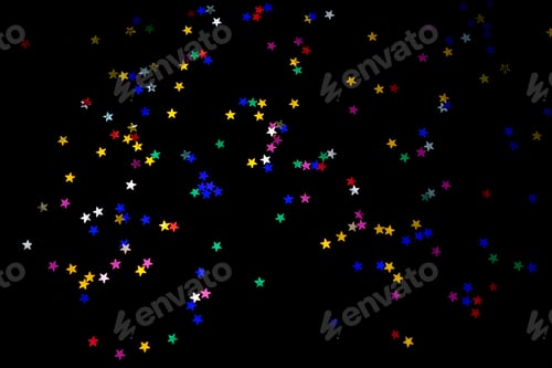 Preview: Multi-colored stars on a black background.