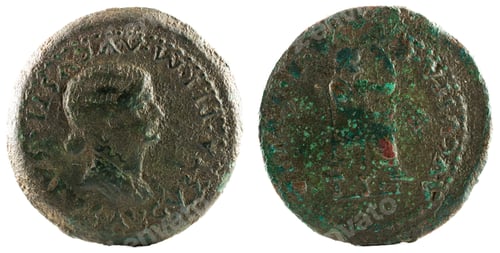 Preview: Ancient Roman bronze coin of Emperor Tiberius, Livia, minted in Emerita Augusta