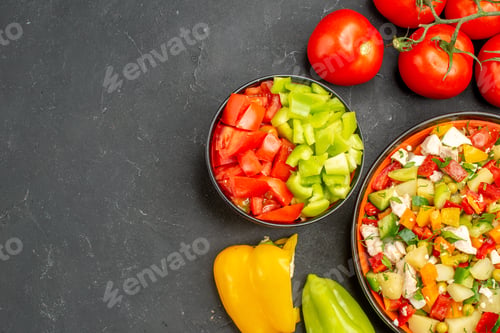Preview: top close-up view seasonal salad seasonal salad made from seasonal vegetables decorated with
