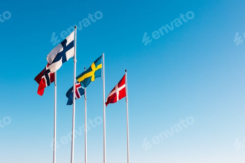 Preview: Nordic country flags of Norway, Iceland, Denmark, Sweden and Finland