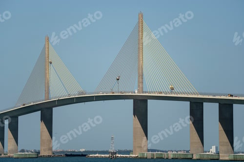 Preview: Sunshine Skyway Bridge over Tampa Bay in Florida with moving traffic.