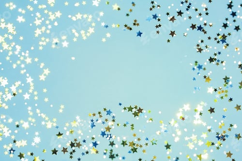 Preview: Holiday Festive background. gold and silver star confetti glitter scattered on blue background