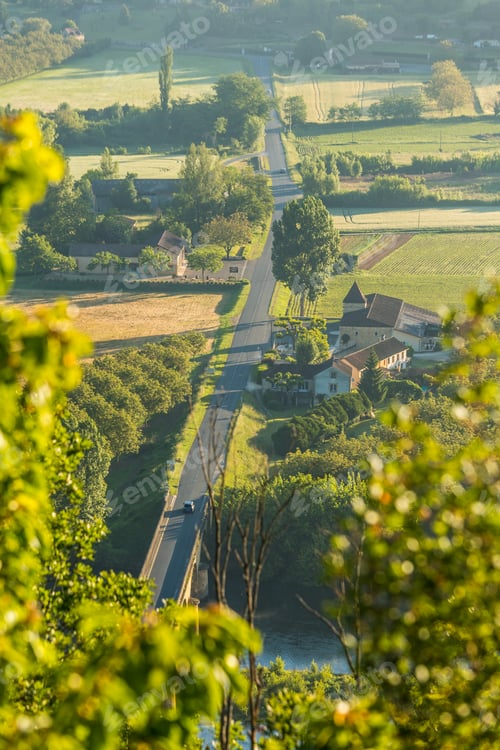 Preview: Road & early morning mist, Dordogne nr Chateau de Castelnaud, Dordogne, Aquitaine, France