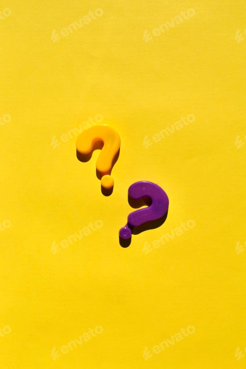 Preview: Yellow and violet questions mark on a yellow background