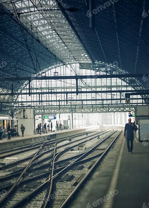 Preview: Man walking in terminal along railway