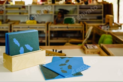 Preview: Toys and materials montessori in a classroom of a school for children