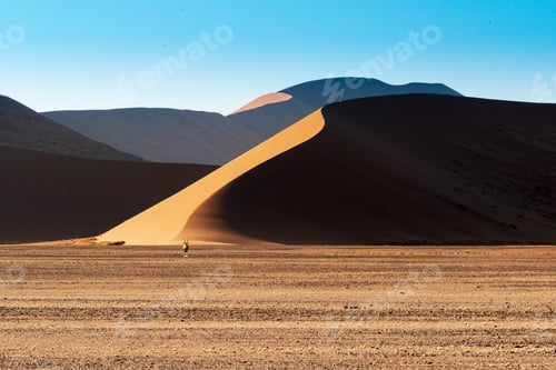 Preview: Beautiful picture of Namib National Park dunes and oryx against brown sand mountains