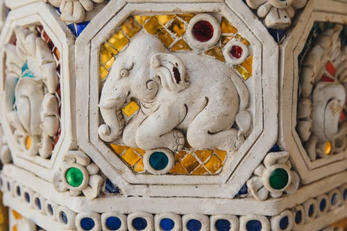 Preview: close-up view of decorative elephant on ancient architecture in Bangkok, Thailand
