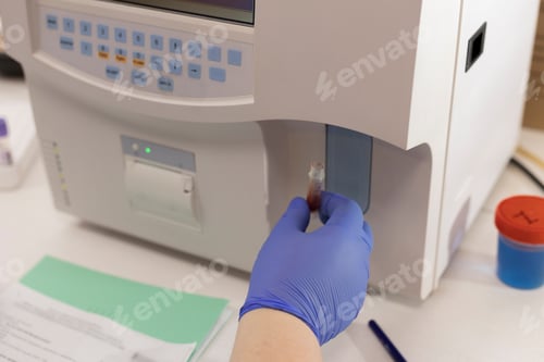Preview: Conducting a blood test in a medical laboratory.