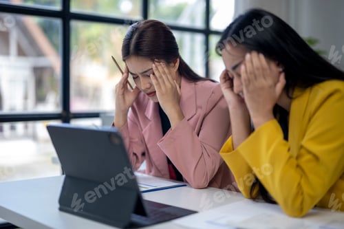 Preview: Two women are sitting at a table with a laptop and a notebook