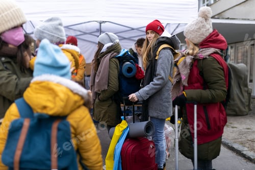 Preview: Ukrainian immigrants crossing border and getting donations from volunteers, Ukrainian war concept