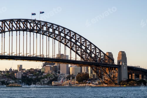 Preview: city harbour bridge at sunset