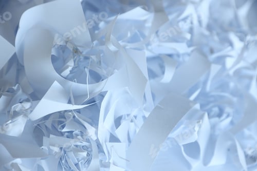 Preview: Shredded paper texture background, top view of many white paper strips