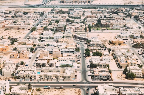 Preview: Aerial View Of Cityscape Of Dubai From Window Of Plane. United Arab Emirates