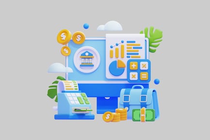 Visualização: Cena de desktop de análise financeira