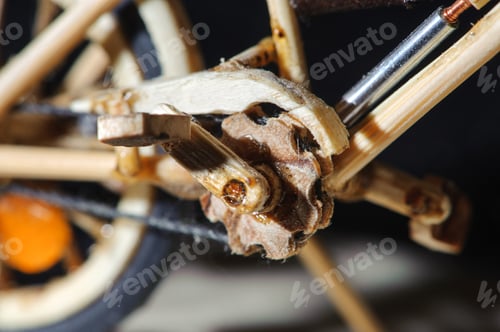 Preview: Miniature handicraft detail shot of wooden bicycle